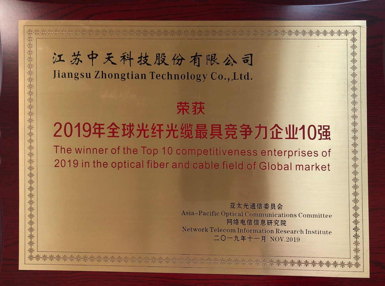 2019年全球光纤光缆最具竞争力企业10强